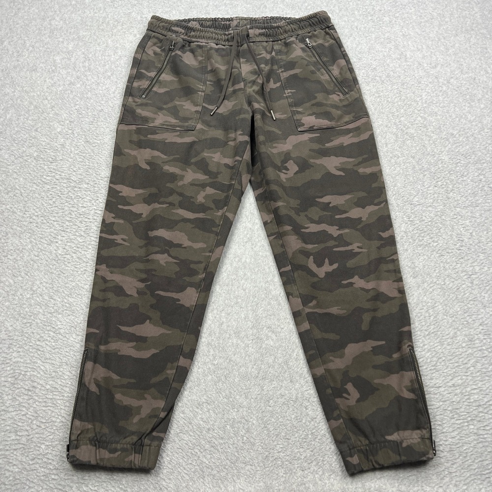 Athleta Farallon Pant Womens 8P Green Camo Jogger Knit Ankle Zip Pockets 452893